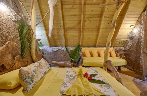 Las Galeras Cabin | Honeymoon yellow-sun cabin #3, at Chalet Tropical bio-hotel