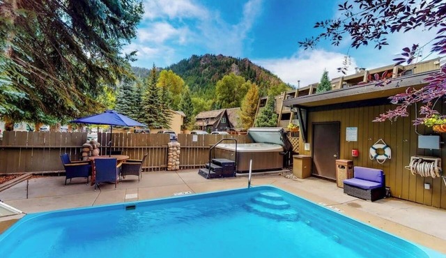 Main Street studio - pool & hot tub - walk to lifts, dog-friendly, balcony in Aspen