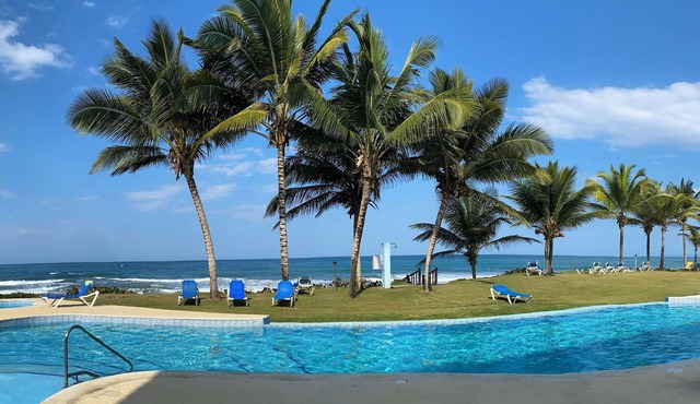 Oceanfront 2-bedroom 1st floor condo in serene Cabarete with AC & pool