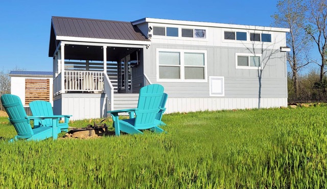 Tiny Grey with Loft: Twin Lakes Tiny Homes of Okmulgee in Okmulgee County